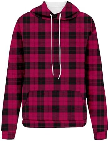 OCCOKO Cortavientos Mujer Chaqueta Casual con Capucha para Mujer Sudadera con Bolsillo con cordón y Estampado a Cuadros