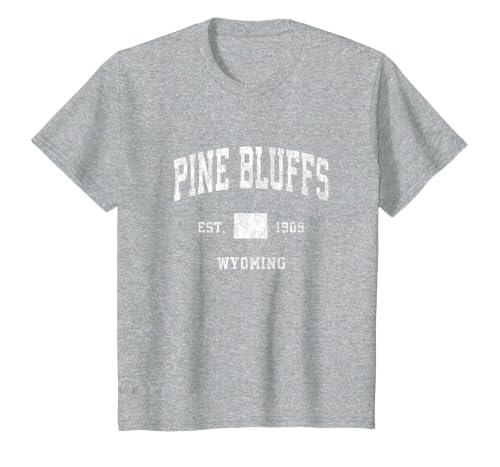 Pine Bluffs Wyoming WY Vintage Athletic Sports Design T-Shirt, Youth, Heather Grey, Medium