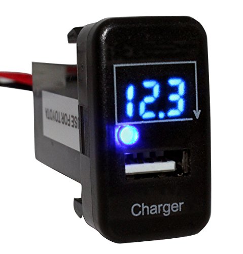Cllena Toyota USB Charger + Voltmeter Tester 1.9ft Wiring and Fuse USB Power Socket(Blue LED)