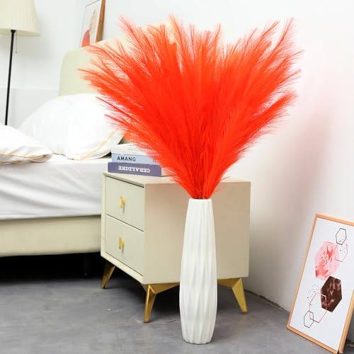 Image of 38 inch 10 Stems Tall Pampas Grass Decor Faux Orange Pampas for Floor Vase