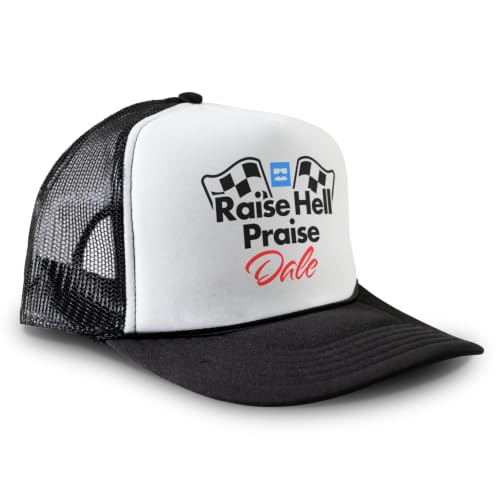 Raise Hell Praise Dale Hat Retro 90s Snapback Cap (Foam-Front Trucker Hat - White/Black,)