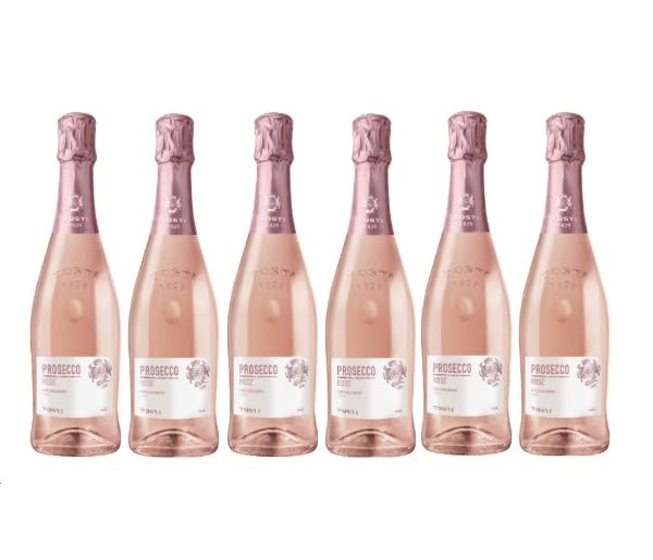 Tosti Prosecco Rosé DOC Millesimato. Spumante dry - Confezione con 6 bottiglie da 750 millilitri. 85% Uve Glera, 15% Pinot nero. Alcool 11% Vol. Bollicine italiane fresche e aromartiche