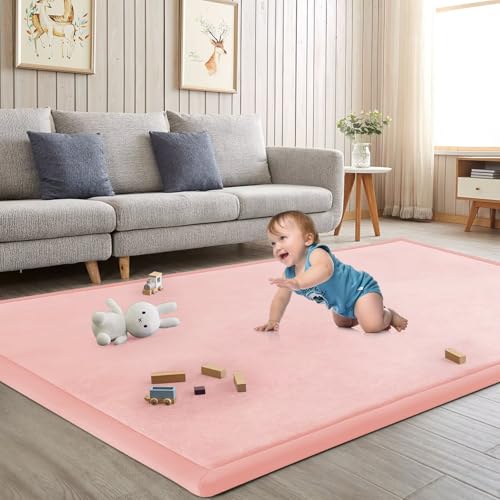 Image of Baby Play Mat for Floor Nursery Rug Muscle Mat Area Rug Playroom Rug 71 inchx79 inch Playpen Mat Elastic Foam 1.3 inch Thick Crawling Mat for Babies,Toddlers, Infants, Kids,Light Pink