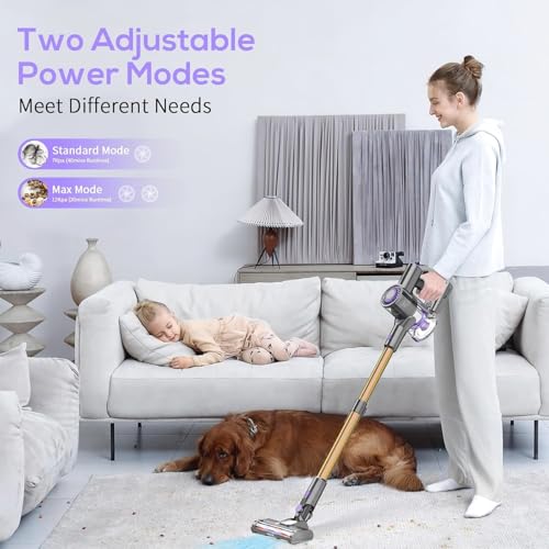 Image of Cordless Vacuum Cleaner, 6 in 1 Lightweight Stick Vacuum with Rechargeable Battery, Handheld Conversion, LED Headlights & 180 Swivel Brush, for Hardwood Floor Carpet Pet Hair Stairs Car(G-Purple)