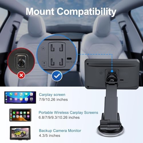EWAY CarPlay 디스플레이용 흡착 컵 마운트, 백업 카메라 모니터, 360° 회전 확장 암, 7-11인치 애플 카플레이, 안드로이드 자동 스크린용 4탭 브래킷 교체 대시보드 윈드실드 홀더 — 사진 3