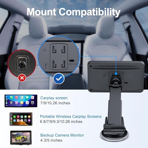 EWAY Suction Cup Mount for CarPlay Display, Backup Camera Monitor, Extended Arm with 360° Rotation, 4-Tab Bracket Replacement Dashboard Windshield Holder for 7-11" Apple Carplay, Android Auto Screens by EWAY - Image 3