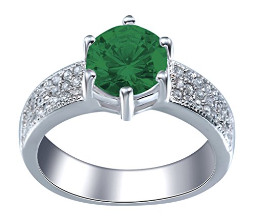 Bigood Bague Femme Cristal Mosaïque Anneau Fiançailles Maraige Anniversaire 925 Argent Vert Périmètre 59.5mm