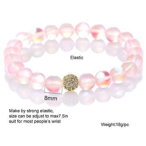 Summer Love 8 Mm Mystic Glowing Mermaid Glass Bracelet Moonstone Beaded Stretch Bracelet With Zircon Crystal Beads #TOP2