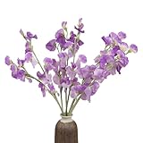 FairDeco 5pcs Fake Pea Flowers Bouquet Artificial Silk Sweetpea Stems 24.4' Tall (Purple) Home Wedding Flowers Decorations