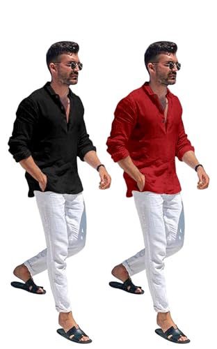 Image of Combo of Men Solid Cotton Blend Straight Kurta Shirt Pack of 2
