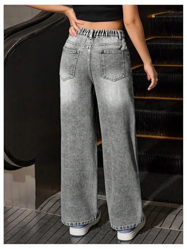 Floerns Girl's Straight Leg Denim Pants Elastic Waist Casual Mid Rise Jeans Streetwear3