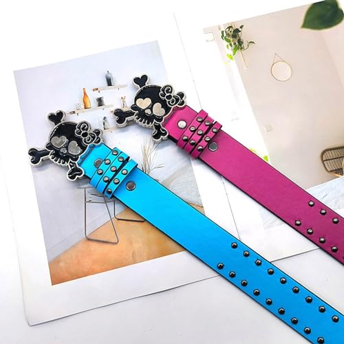 Skull Buckle PU Belt For Women 2000s Subcultures Rivets Studded Waist Belt For Teenager Waiststrap For Pants4