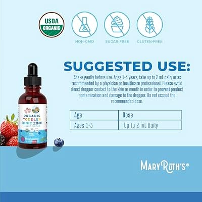 MaryRuth Organics USDA Toddler Liquid Drops | Zinc Sulfate | Immune Support Supplement| Skin Health | Vegan | Formulated for Ages 1-3 | Delicious Berry Flavor | 1 Month Supply | 2 Fl Oz