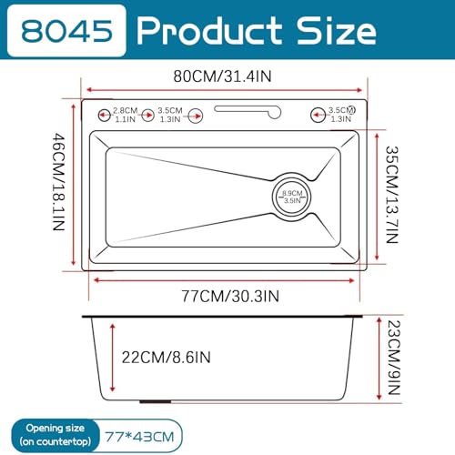 XDXINY Black Nano Kitchen Sink Multifunctional Sink Stainless Steel Waterfall Sink Single Bowl Workstation Kitchen Sink with Digital Display Fly Rain Pull-Out Faucet (80x45x22CM)