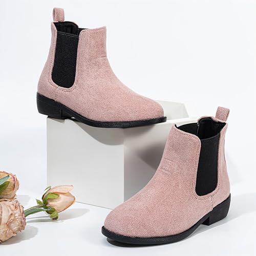 rismart Girl Faux Suede Chelsea Boot Ankle High Kid Winter Bootie Shoes2