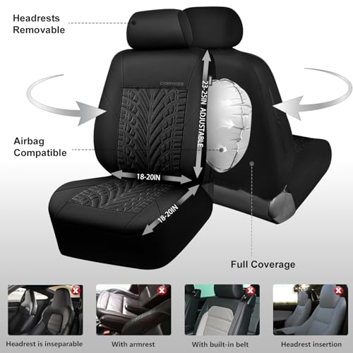 Image of CAR PASS Neoprene Waterproof Seat Covers Full Sets, Wetsuit Car Seat Covers 5 Seats Universal Fit for Vans, Truck, SUV, 3D Tyre Embossed Seat Covers Anti Slip with Armrests, Aibag Compatible(Black)
