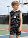 Voxikidio 7 8 Years Boys Clothing Set Sleeveless Camo Hoodie Tees Shirts Tops T-Shirt and Shorts Set Summer Fashion Clothes for Kids (Black,7-8Y)