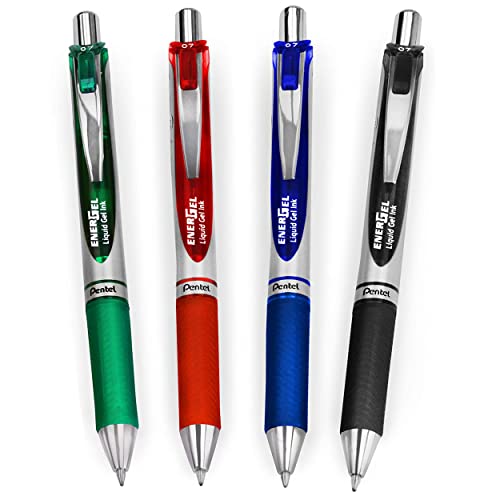 Pentel EnerGel XM BL77 – Lot de 4 stylos rétractables à encre gel liquide, 0,7 mm, 54 % recyclé, tons primaires