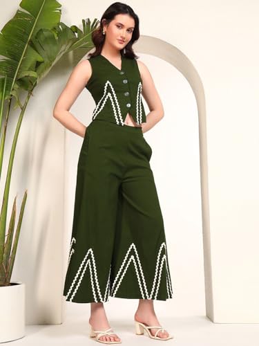 Image of JAIPURFAME Women's Trendy V-Neck Waistcoat With Trousers, Stylish Formal Two-Piece Outfit,Women's Smart Formal Wear Set