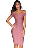 Meilun Rayon Sexy Off-shoulder Stretchy Party Bandage Bodycon Midi Dress,Dark Pink,Medium