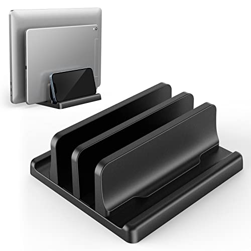 4-in-1 Vertikaler Laptop-Ständer - Verstellbarer Klearlook ABS Notebook Dock, Platzsparender Desktop-Laptop-Halter für MacBook/Surface/Galaxy/HP/Dell/Chrome Book/Tablets bis zu 17,3 Zoll - Schwarz