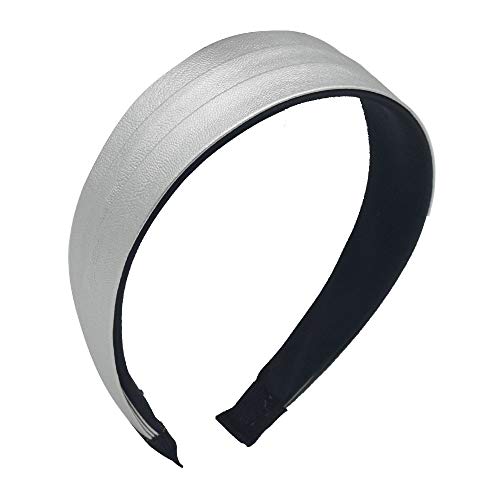 MHDGG Headband for Women Wrinkled Faux Leather Headband,PU Wide Turban Headband Hair Band for Women Headbands Black Wide Hair Hoops Headwear,Silver