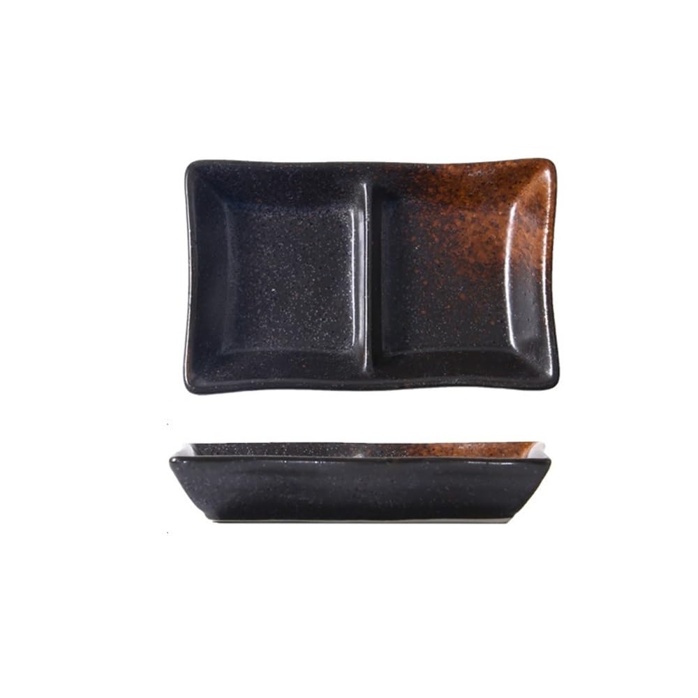 Cenz-888 Snack Dish Double-grid Ceramic Soy Sauce Plate Barbecue Seasoning Dipping Dish Divide Sushi Meals Dishes