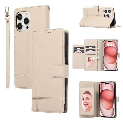 Specchio Custodia Compatible con Xiaomi Redmi Note 12 4G - Tinta Unita Portafoglio Wallet Case + Cover Magnet Supporto con Cordino Libro Flip Tasca per Note 12 4G ZJ -Beige pelle