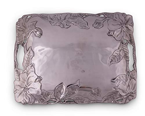 Arthur Court Designs Aluminum Magnolia Clutch Breakfast & Dinner Serving For Drinks Snack Fruits, Food Coffee Table Storage Tray For Home Decoration 18.5 Inch X 13.75 Inch #TOP2