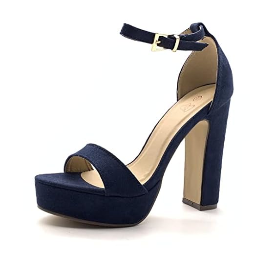 Angkorly - Zapatillas Moda Tacón escarpín Sandalias Tacones Altos Plataforma Abierto Mujer básica básica Tanga Tacón Ancho Alto 13.5 CM - Azul Marino 059 T 39