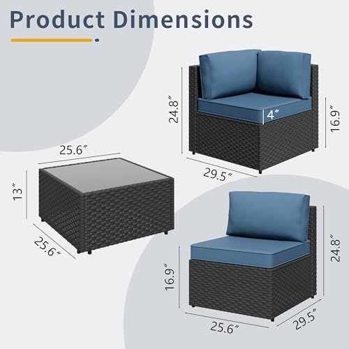 5pcs Patio Outdoor Furniture Sets Conversation Set, Low Back All-Weather Rattan Sectional Sofa with Tea Table&Washable Couch Cushions, Patio Furniture Sets (Black Rattan) - Image 2
