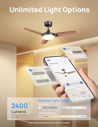 Image of DREO Smart Ceiling Fans with Lights, 42 Inch Black Ceiling Fan, 12 Speeds & 3 Fan Modes, Stepless Color Tones, Dimmable LED Light, 1-12H Timer, Quiet DC Motor, Remote /APP /Alexa /Wall Switch Control