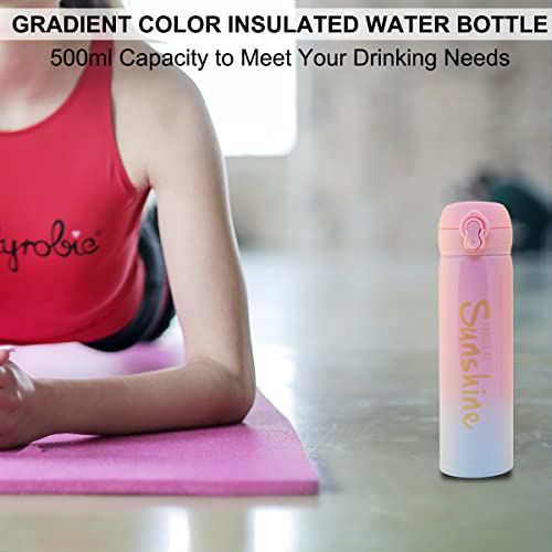 Obr Insulated Water Bottle, Kids Stainless Steel Water Bottle For School 500Ml/17Oz Boys & Girls Thermoses Flask For Hot And Cold Drinks, Gradient Pink And Blue #TOP5