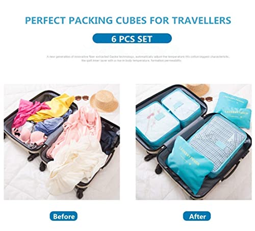 Image of Travel Organizer Pouch Set of 6, Space Saver Packing Cubes for Suitcase, Clothes, Underwear, Socks and Shoes (SKY BLUE)