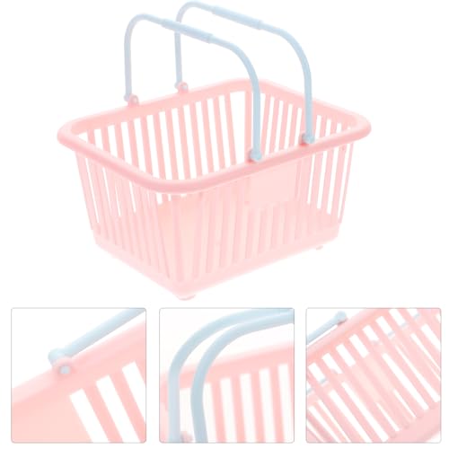 Cestas de plástico rosa con asa organizadoras compactas ligeras pack 3 6