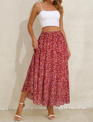 Arolina High Waisted Maxi Skirts Women Summer Elastic Flowy Long Skirt Boho Tiered A-Line Pleated Casual Vacation Flower Print — view 3