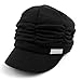 ELACUCOS Women Girl Fashion Design Drape Layers Beanie Rib Hat Brim Visor Cap Black