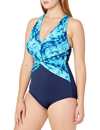Gabar Women's Draped Twist One Piece Swimsuit, New Tide Navy, 8