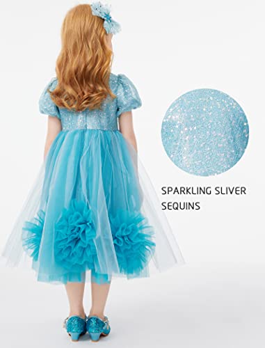 Girls Sequin Dress Puff Mesh Tulle Flower Party Gown Princess Dress Up Outfit2