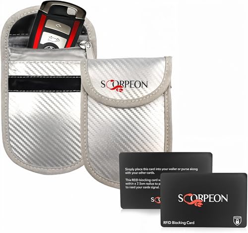 Scorpeon Faraday Pouch for Car Keys (2-Pack, Silver) – RFID Blocking & Keyless Entry Signal Shield – Anti-Theft Key Fob Protection with Dual-Layer Security