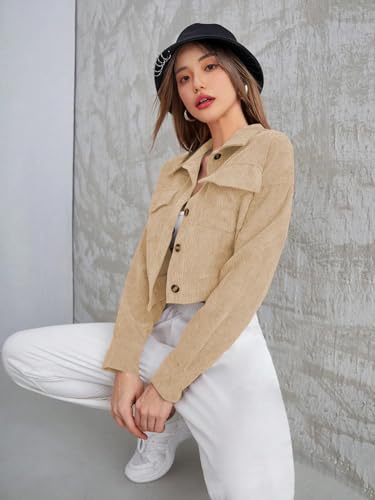 Image of SMOWKLY Womens Casual Cropped Full Sleeve Button Down Korean Style Jacket