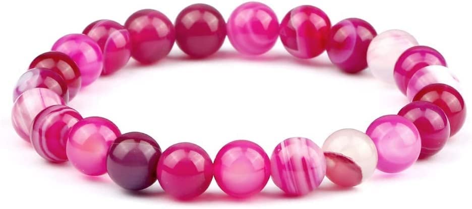 Bracelet de perles en pierre naturelle rose rouge et cristal extensible pour homme et femme