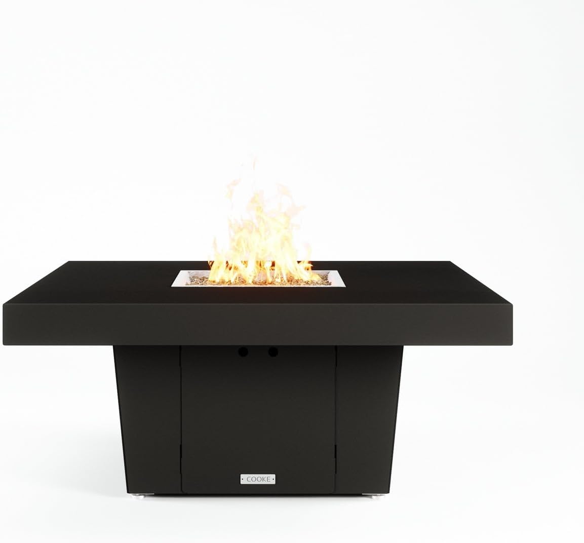 COOKE Parkway Fire Pit Table 48" x 48" x 21" – Black Aluminum Top, Bronze Base, 60K BTU Gas, Propane/Natural Gas Compatible, with Windscreen (Black, Hard Piped Propane)