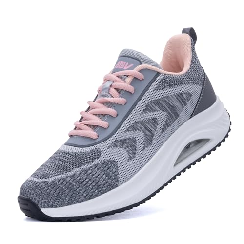 IIV Women's Walking Shoes | Arch Support Orthotic Tennis Shoes | Plantar Fasciitis Sneakers for Pain Relief GreyPink Size 9