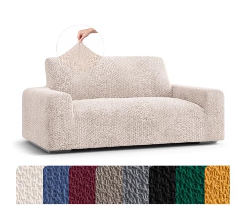 PAULATO BY GA.I.CO. Loveseat Slipcover - Oversized Chair Cover - Stretch Couch Cover - Cushion Love Seat Sofa Cover - Soft Fabric Slip Cover - 1-Piece Form Fit Protector - Velvet Collection - Ivory