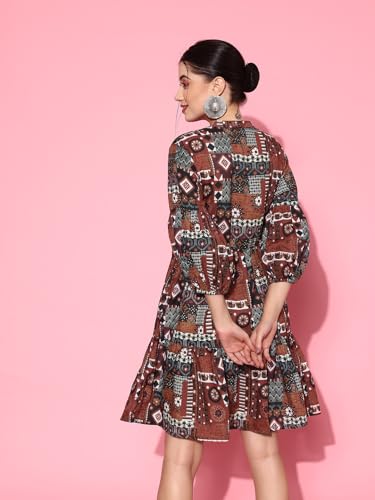 Image of YUFTA Rust Digital Print Fit and Flare Tiered Dress (1163DRSRT )
