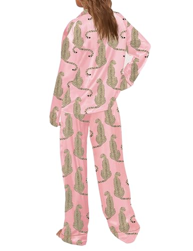 Image of SHESHOW Satin Pajamas Set for Women Set Long Sleeve Button Down Pjs Sets 2 Piece Loungewear Animal Sleepwear XS-XXL