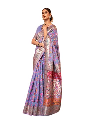Sari indien authentique soie fluide motif Kashmiri tissé main 3856