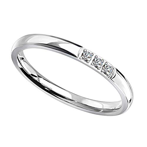 Fantasy Forge Jewelry Minimalist Three Stone Anniversary Ring Womens Stainless Steel Cubic Zirconia Promise Band Sizes 5-9 2mm2