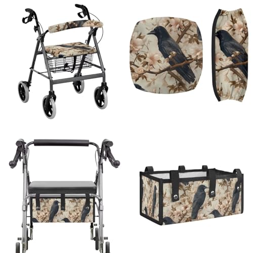 Maiyoinou Crow Rollator Walker Seat and Backrest Covers with Nylon Buckle Easy Installation Retro Floral Rollator Walkers Storage Bag for Quarter Millennium (3 Pieces) Patriotism